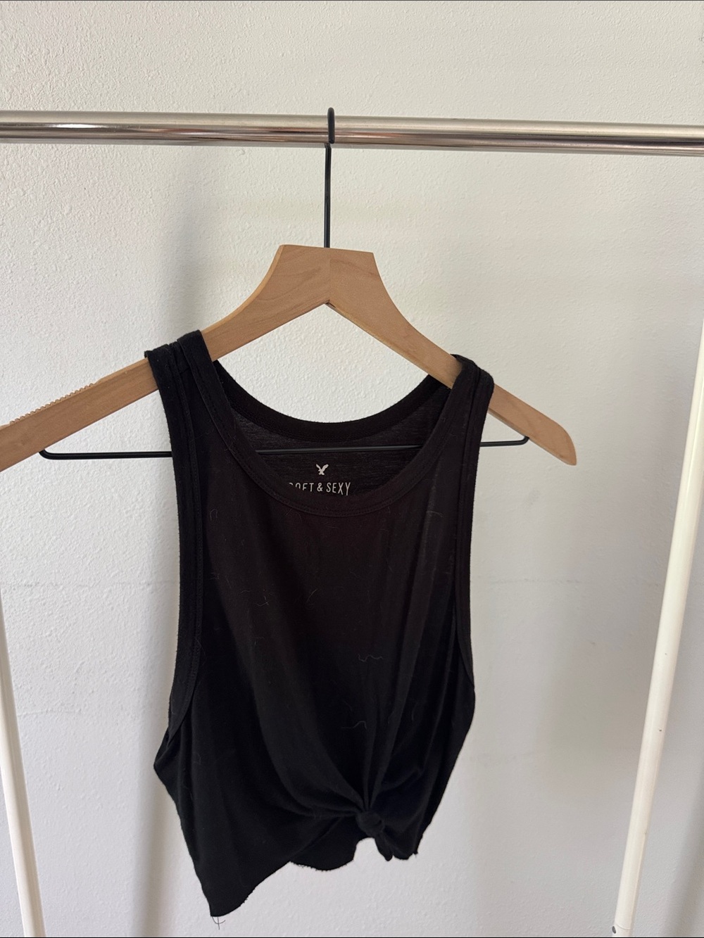 American Eagle Black Knot-Front Tank Top